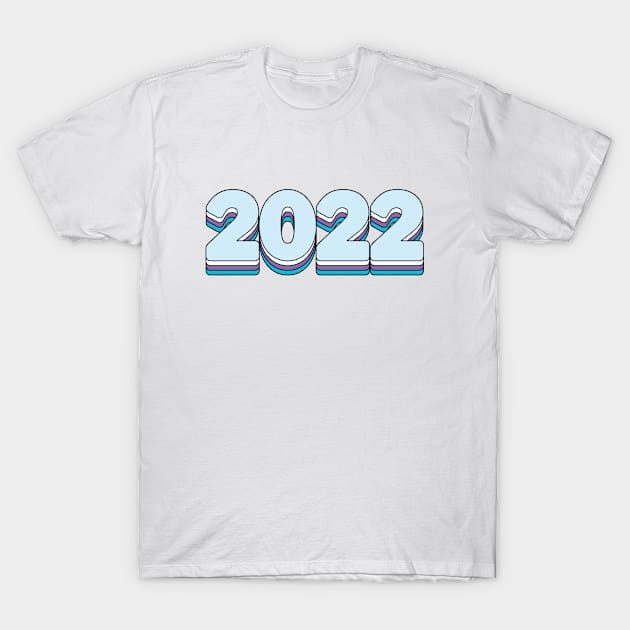 Year 2022 Happy New Year Retro Rainbow Blue Purple T-Shirt by RetroDesign